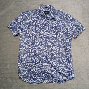 M AMERICAN EAGLE Blue White Floral Shirt Seriously-Soft Resort-Lite Clean-Fit M